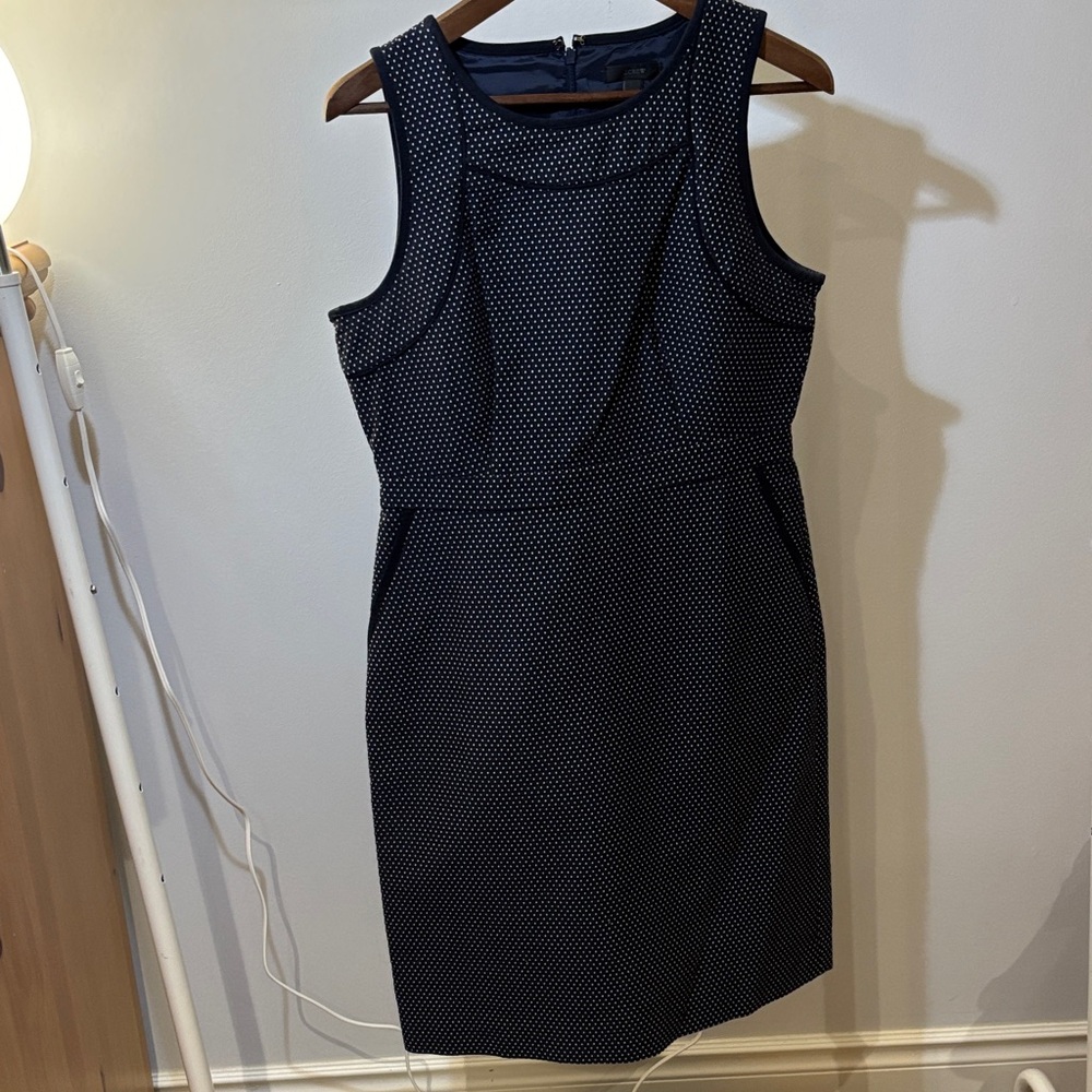 J. Crew Navy Blue and White Polka Dot Mini Dress with pockets